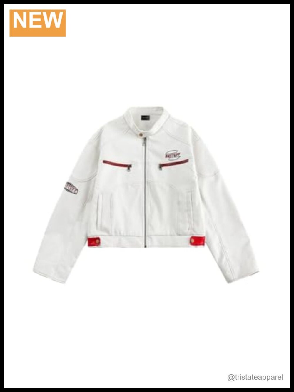 Women's Cropped Moto Biker Jacket PU Leather Short Racing Coat with Stand